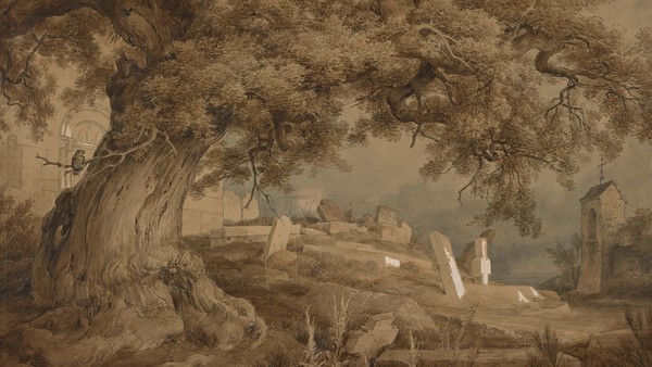 Landscape with Cemetery and Church, 1837, Karl Frederich Lessing