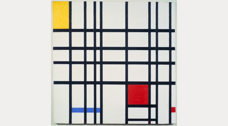 Piet Mondrian, Composition with Yellow, Blue and Red (1937-42) Mondrian was a founding member of the De Stijl group in the Netherland who believed in using Geometric Abstraction to support the synthesis of engineering, art and architecture. Mondrian created rectilinear planes of primary colours which could operate two or three dimensions to create paintings, furniture etc.