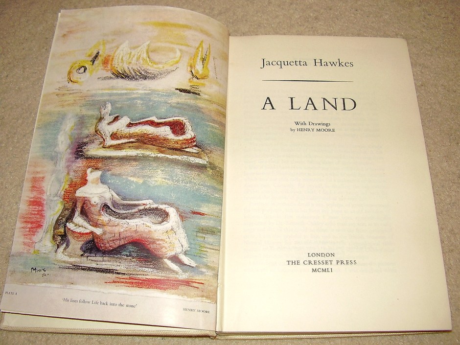 The title of the exhibition is taken from this book, A Land by Jacquetta Hawkes, which Moore illustrated when it was published in 1951. The book has been describes as a "deep-time dream of 4bn years of Earth-history, whose 'purposes' are to demonstrate that we are all 'creatures of the land', substantially produced by the terrain on which we live, and to advance a synthetic cosmogony of consciousness, culture and geology". The deep link between people and landscape mirrors some of Moore's own pre-occupations.