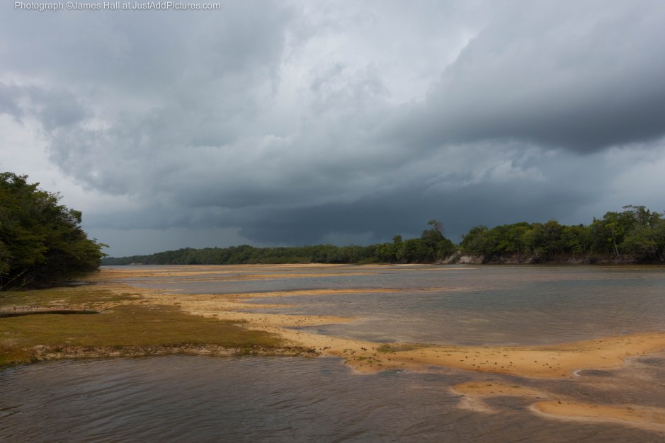 Before the storm. A view of the Agua Boa river showing how low it was with sand backs into the distance. Within a couple of minutes of taking this photograph we were completely drenched.